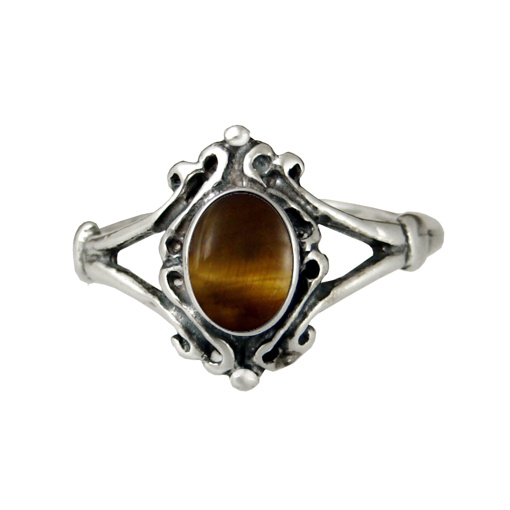 Sterling Silver Victorian Tiger Eye Ring Size 8